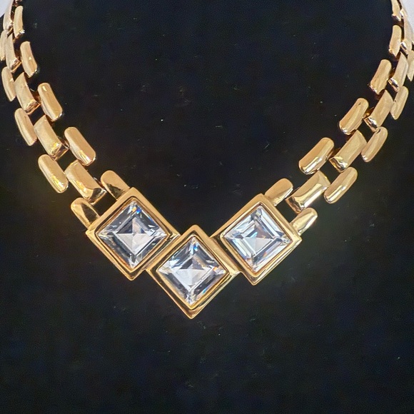 Napier Gold Plated Chain-Link Choker Necklace with Swarovski Crystal Accents - Picture 2 of 6